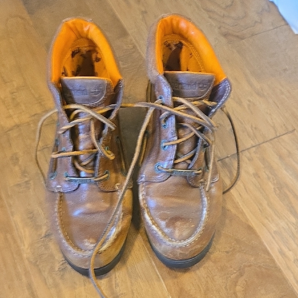 Timberland Lace Up Leather Boots Brown and Orange Womena 7.5